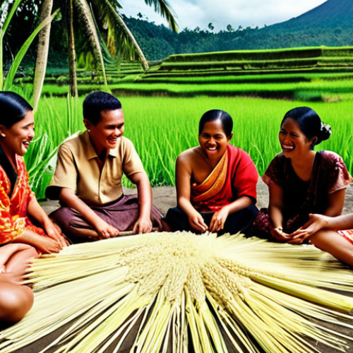 Home 6 **Image Prompt 1: "The Linguistic Tapestry of Indonesia"**
A vibrant, diverse group of people from different Indonesian islands (e.g., Java, Bali, Sumatra, Sulawesi) in their traditional attires, engaging in joyful cultural exchange. They are seen sharing stories, music, or traditional crafts, with subtle visual cues representing their unique regional languages (like distinct patterns or symbols). The scene is set against a backdrop that hints at Indonesia's natural beauty (rice paddies, volcanoes, beaches), emphasizing the rich coexistence of languages and cultures. The atmosphere is warm, interconnected, and celebratory.