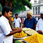 Kolkata - Cultural Hub**

"A vibrant street scene in Kolkata, showcasing its rich cultural heritage. Focus on a bustling market with traditional Bengali sweets like Rosogolla on display. In the background, feature a glimpse of the Victoria Memorial. People are dressed in modest, traditional Bengali attire. Perfect anatomy, correct proportions, natural pose, safe for work, appropriate content, fully clothed, family-friendly, professional photography, high quality."

**
