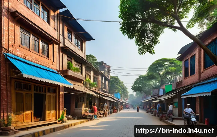 인도네시아의 도심 재개발 프로젝트 - A vibrant urban street scene in an old Bengali city neighborhood undergoing modernization: tradition...