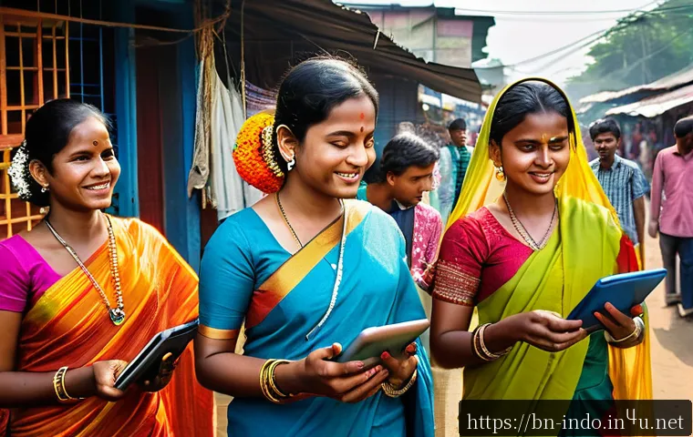 인도네시아 정부 정책 - A vibrant scene of a bustling rural marketplace in Bangladesh, showcasing small and medium entrepren...