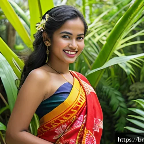 인도네시아 전통 의상 - A vibrant scene showcasing a young Bengali woman wearing traditional Indonesian Sarong from Sumatra,...