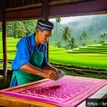 발리의 우붓 예술 마을 - A vibrant Ubud artisan workshop scene featuring skilled local craftsmen creating traditional Balines...