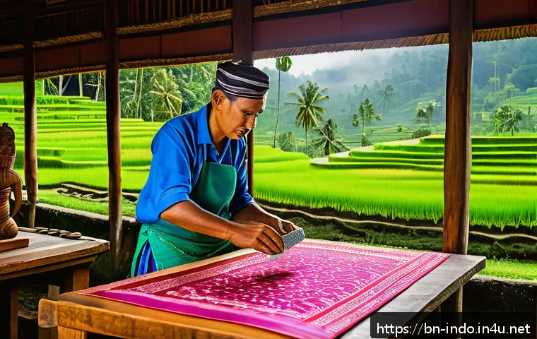 발리의 우붓 예술 마을 - A vibrant Ubud artisan workshop scene featuring skilled local craftsmen creating traditional Balines...