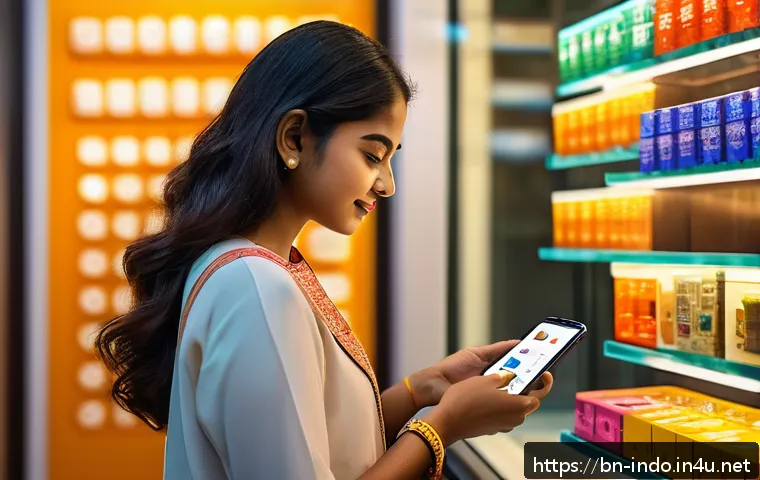 인도네시아의 온라인 쇼핑몰 - A modern e-commerce scene in Indonesia showcasing artificial intelligence in action: a young Bengali...